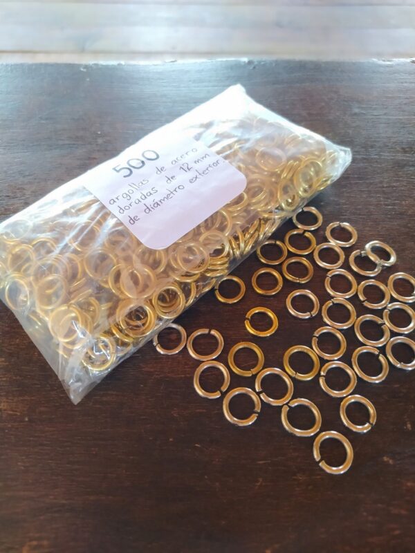 500 Argollas de Acero Doradas 12mm