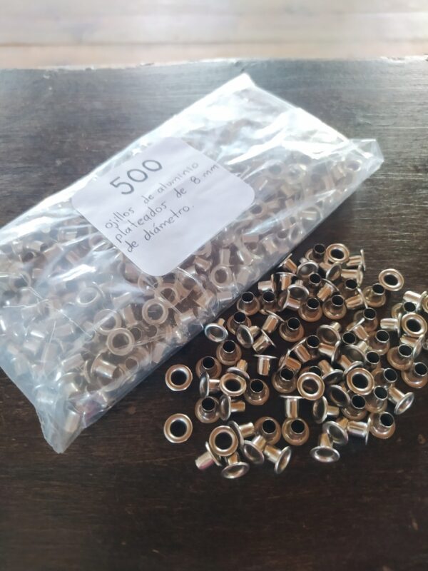 500 Ojillos de Aluminio Plateados 8mm