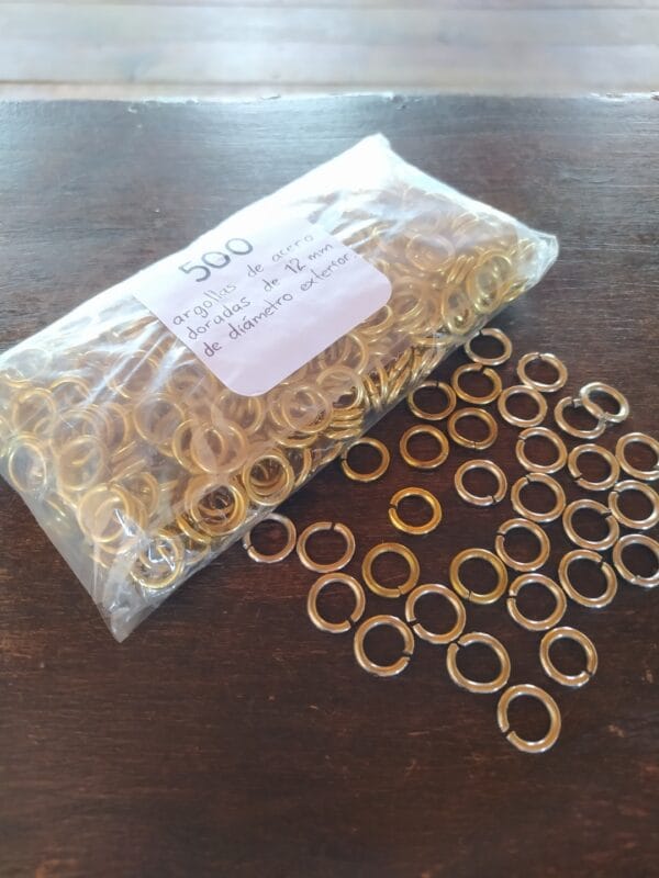 Paquete de 500 Argollas Doradas para Accesorios (3) Paquete de 500 Argollas de Acero Dorado/Latón 12mm