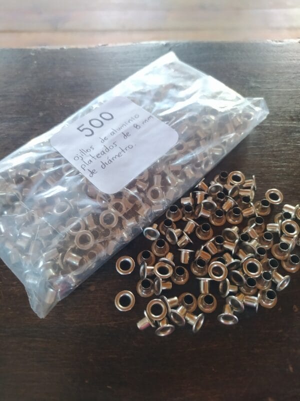 Paquete de 500 Ojillos Plateados para Tela o Papel (3) Paquete de 500 Ojillos de Aluminio Plateado/Níquel 8mm
