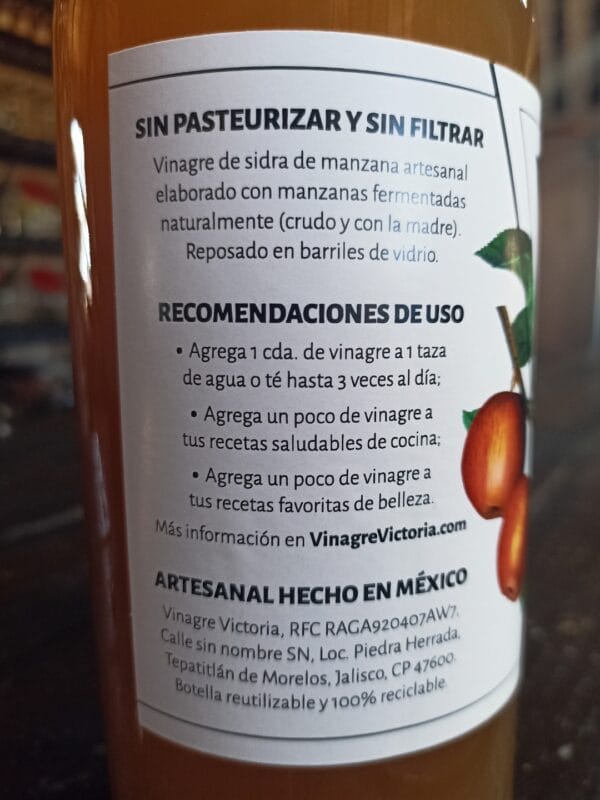 Vinagre De Sidra De Manzana Artesanal Con La Madre (5) Vinagre De Sidra De Manzana Artesanal Victoria 4L